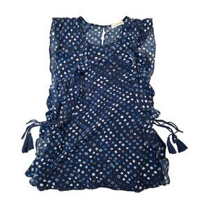 Ulla Johnson Blue Silk Tassel Tie Ruffle Printed Sleevless Blouse Top 2